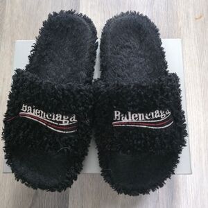 Balenciaga Black Fuzzy Slides